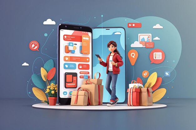 Online shopping people smartphone for mobile app design flat design online delivery phone concept