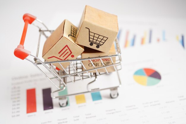 온라인 쇼핑 쇼핑 카트 상자 비즈니스 그래프 수입 수출 금융 상거래