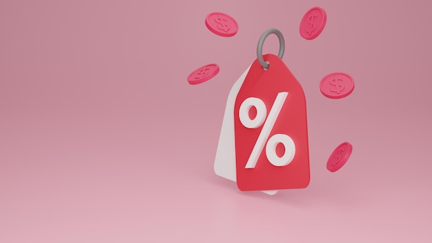 online shopping tag price and flying coins discount coupon of cash for future use sales with an excellent for shopping online special offer promotion on price tags3d render illustration