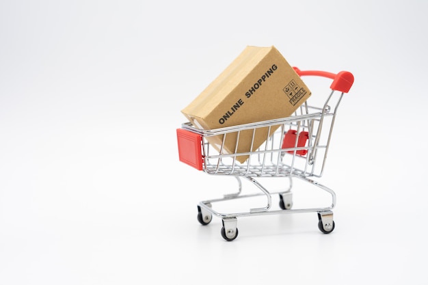 Online shopping with a shopping cart and shopping bags delivery service 