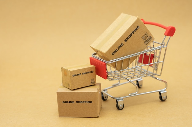 Online shopping with a shopping cart and shopping bags delivery service 