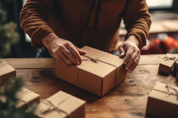 Online shopping young start small business in a cardboard box at work Generative AI