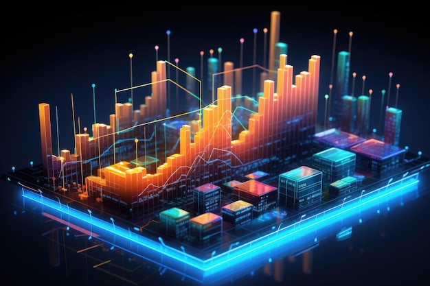 Online statistieken in applicatie Business analytics infographic Analyserapport met diagrammen, grafieken en diagrammen op donkere achtergrond