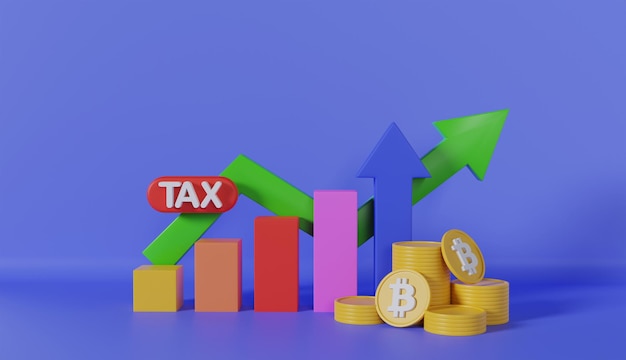 Online Tax Bitcoin Payment Report Management on Blue Background