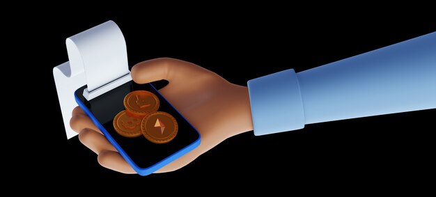 Online transaction via smartphone, sent and receive coins and online payment concept. 3d illustration