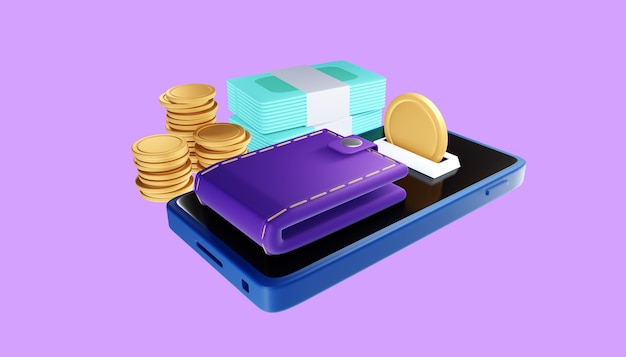 Photo online transaction via smartphone, sent and receive coins and online payment concept. 3d illustration