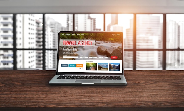 写真 現代的な検索と旅行計画のためのオンライン旅行代理店のウェブサイト
