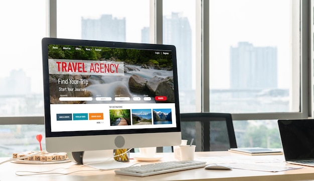 Photo online travel agency website for modish search and travel planning