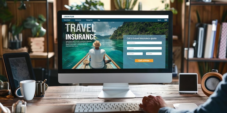 Photo online travel insurance agency providing worryfree travel to travelers brisk