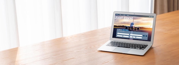 Online vluchtboekingswebsite biedt een modieus reserveringssysteem Reistechnologieconcept