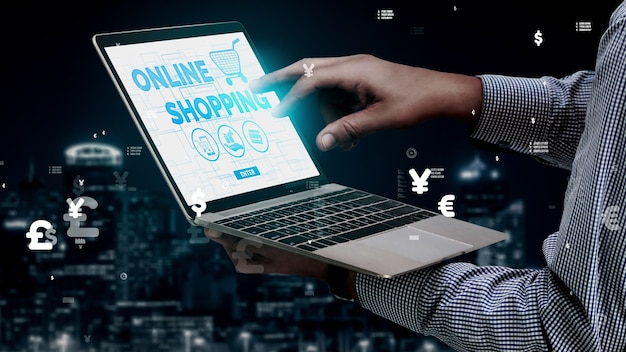 Online winkelen en internet geld technologie conceptueel