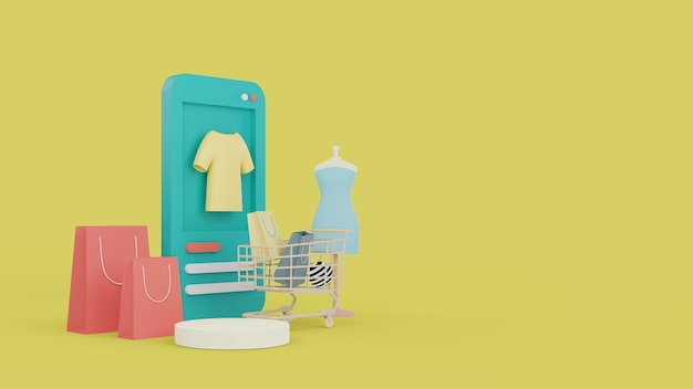 Online winkelen op de website. mobiele applicatie online winkelen. levering concept. 3D-weergave