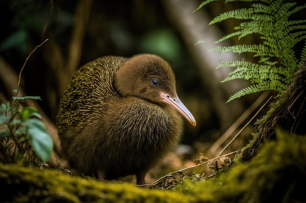 Photo the only site where kiwi birds can be seen during the day is on ulva island in new zealand where a rare wild kiwi bird forages in the forest apteryx australis the southern brown kiwi