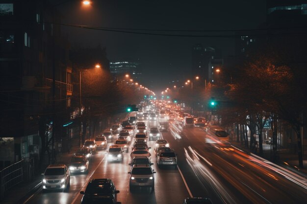 Onscherpe foto van stadslichten en verkeer 's nachts