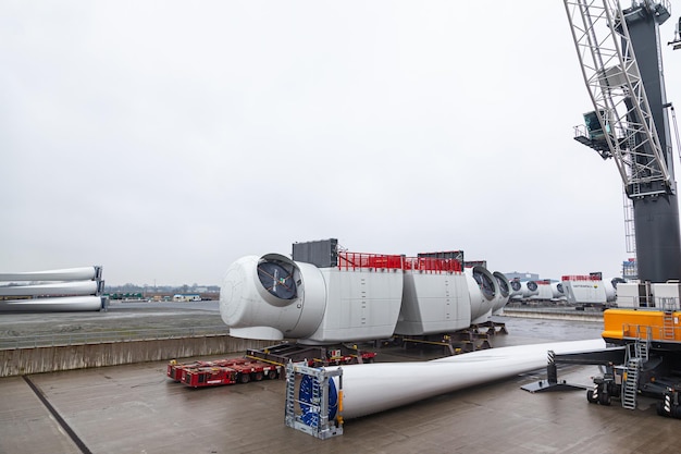 Onshore storage of Vestas blades and parts for wind turbines on the territory of seaport in Germany