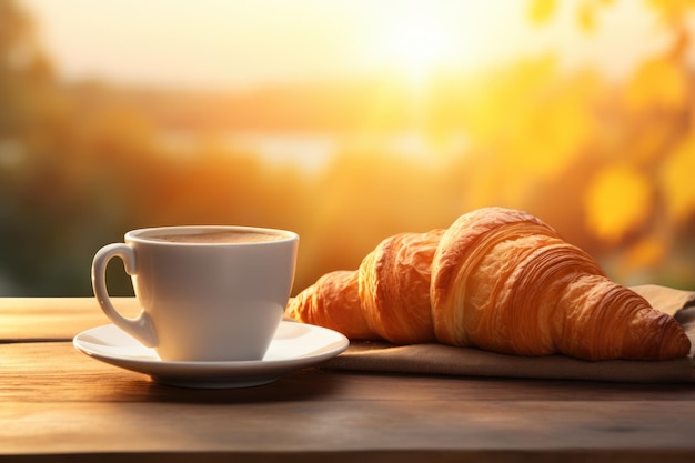 ontbijt met croissantbakkerij en gezonde salade eten koffie en fruit generatieve ai