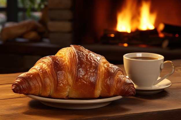 ontbijt met croissantbakkerij en gezonde salade eten koffie en fruit generatieve ai