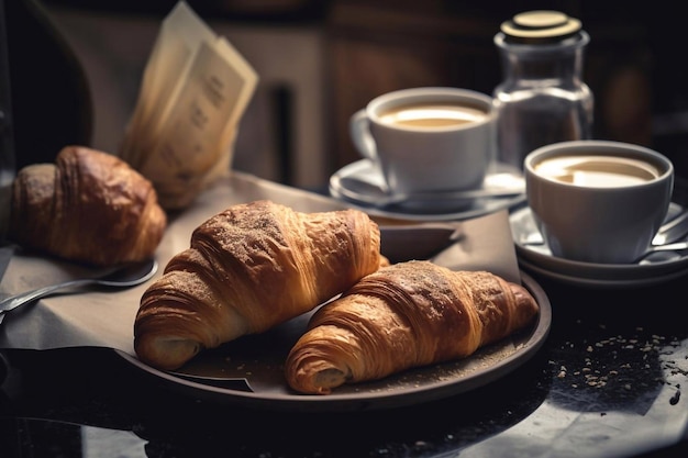 Ontbijt met croissants AI Gegenereerd