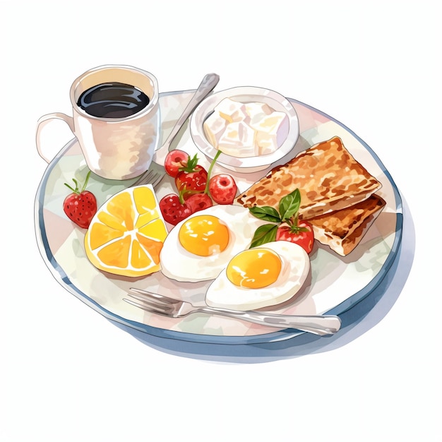 ontbijt met gebakken eieren en koffie