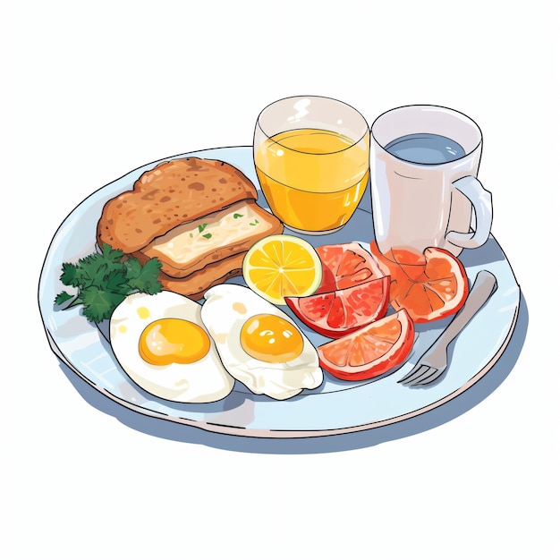 ontbijt met gebakken eieren en koffie