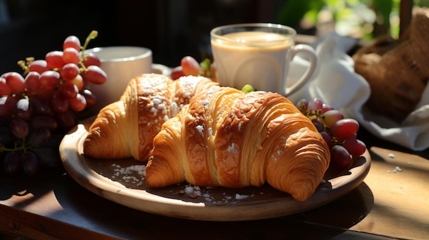 Ontbijt met koffie en een croissant