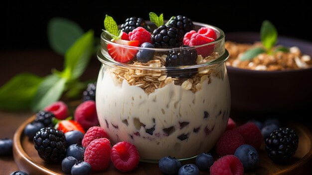 Ontbijt overnight oats met frambozen Generative AI