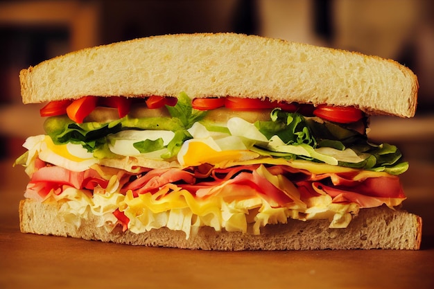 Ontbijtsandwich met hamtomatensalade Sla Close-up