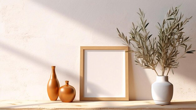 Ontbijtstilleven Kopje koffieboeken en leeg fotolijstmodel op houten bureau