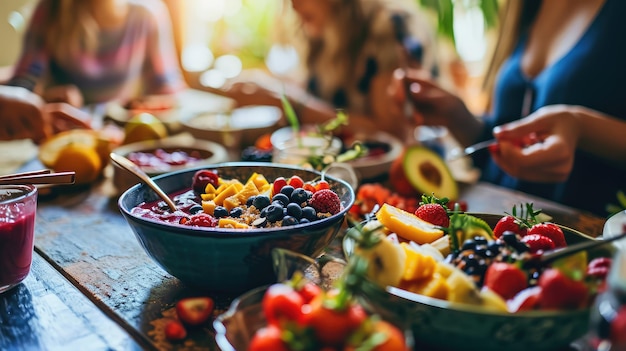 Ontbijttafel met vers fruit voor een gezond gezin