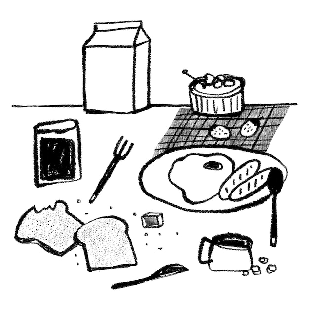 Ontbijttafel png sticker doodle ontwerp doorzichtige achtergrond