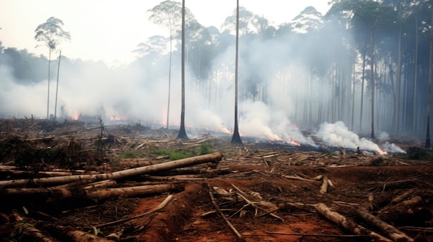 Ontbossing concept boombehoud probleem Branden in de natuur een teken van de opwarming van de aarde
