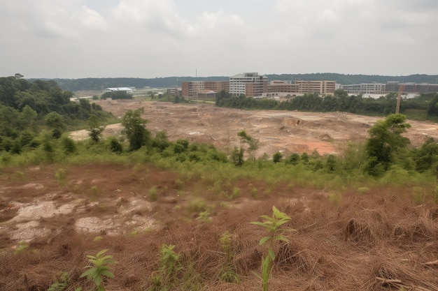 Foto ontbost gebied met op de achtergrond nieuwbouw zichtbaar
