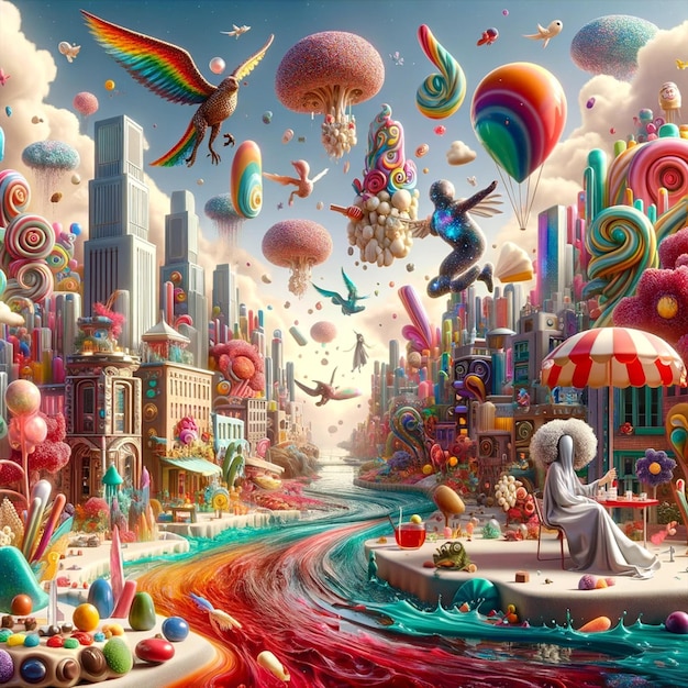 Ontdek Candyland en kleurrijke Anime-landschappen in surrealistische kunst