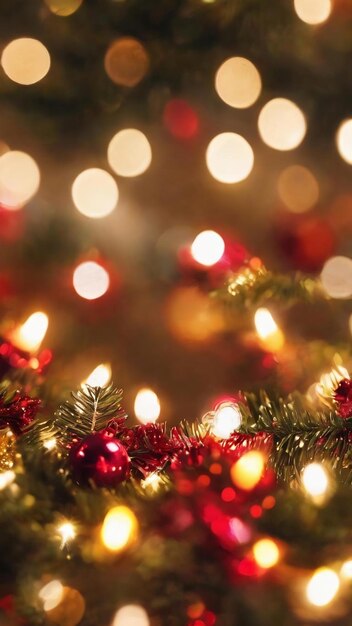 Ontfocuste achtergrond met wazig kerstlicht nieuwjaar magische bokeh lichten in warme kleuren