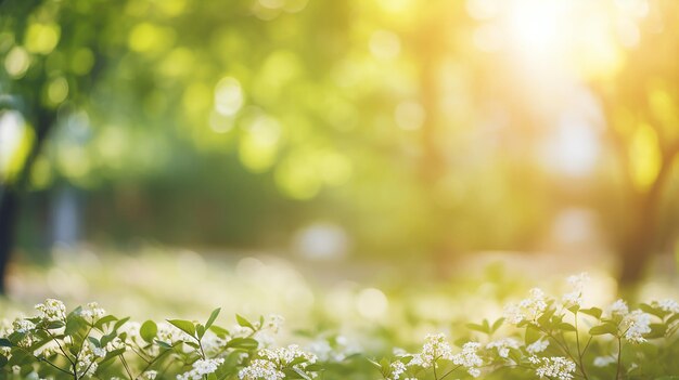 Ontfocuste bokeh achtergrond van tuinbomen op een zonnige dag