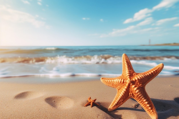 Ontfocuste zomer achtergrond van een strand met palmbladeren in de hoeken voor product- of kopieerruimte