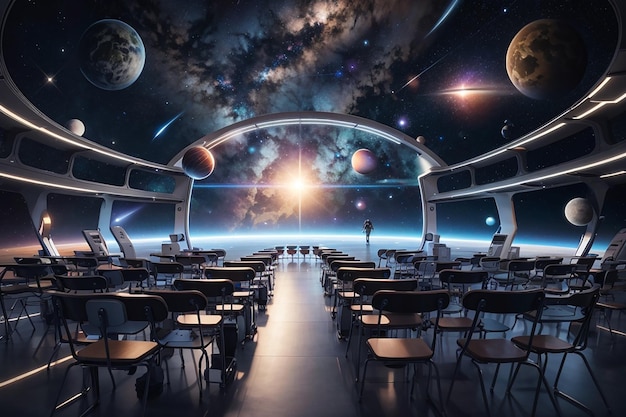 Foto ontgrendel het universum futuristische astronomie-avonturen in het klaslokaal