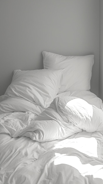 Foto ontspannen vibes roekeloze witte lakens en kussens in monochroom vertical mobile wallpaper