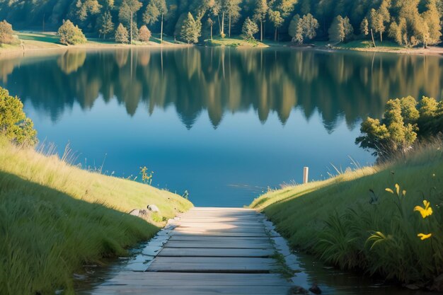 Foto ontspannende plek nationale 5a schilderachtige plek groene berg schoon groen zoetwatermeer natuurlijk landschap