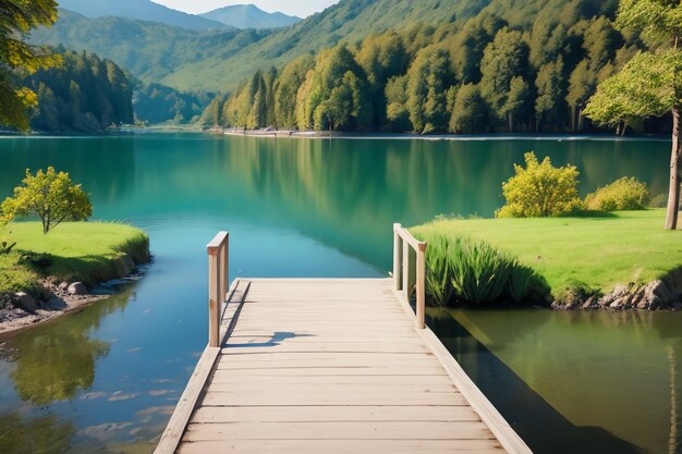 Foto ontspannende plek nationale 5a schilderachtige plek groene berg schoon groen zoetwatermeer natuurlijk landschap