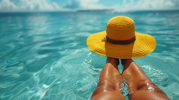 Ontspannende zomerdag Vrouw zonnebaden op een tropisch strand