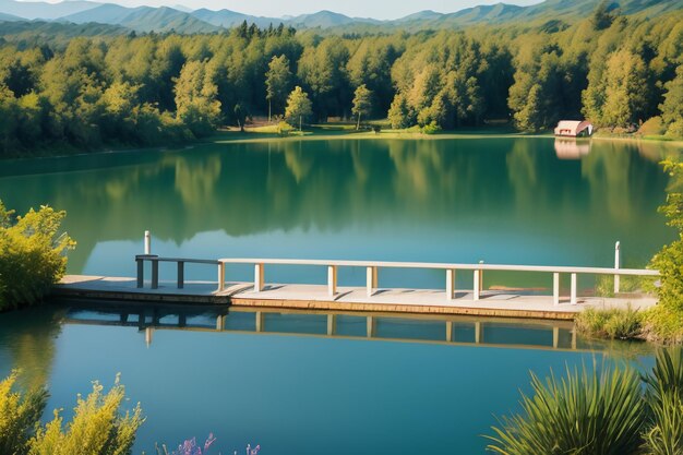 Foto ontspanningsplek nationale 5a schilderachtige plek groene berg schoon groen zoetwatermeer natuurlijk landschap