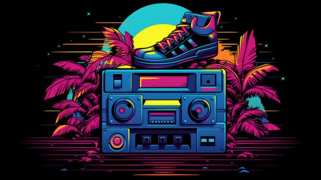 Ontwerp 80sthemed online kledingwinkel logo rolschaatsen cassette banden