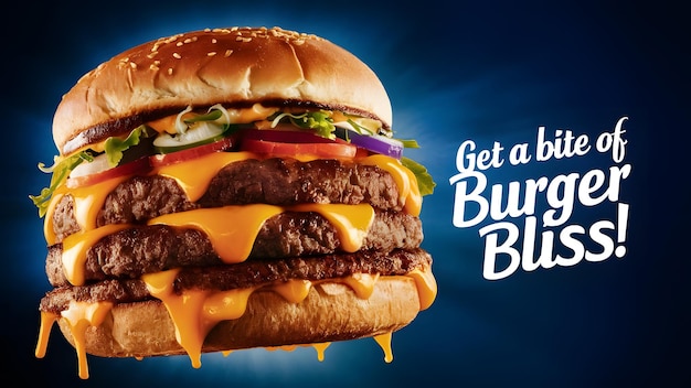 Ontwerp een billboard cheeseburger Voeg de tagline toe Get a Bite of Burger Bliss