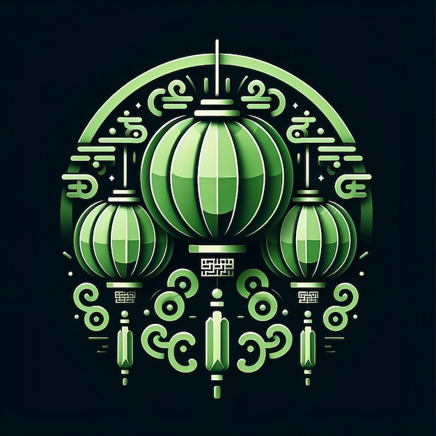 Foto ontwerp groen chinees nieuwjaar lantaarn in vector illustratie met zwart achtergrond logo ontwerp