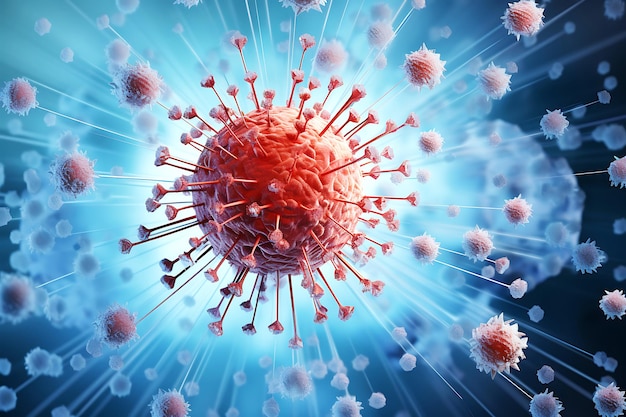 Ontwerp met de BA286 Pirola Coronavirus nieuwe variant met een prominent virusteken