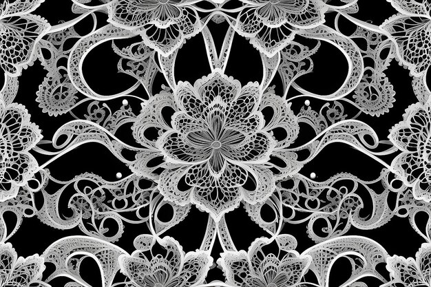 Ontwerp naadloos zwart-wit kanten patroon. Abstracte decoratieve achtergrond. Vectorkunst. Geen verloop
