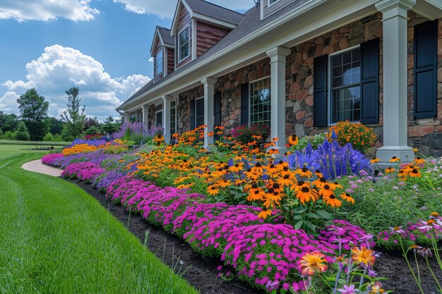 ontwerp prachtige kleurrijke bloemen tuin landschapsarchitectuur inspiratie ideeën