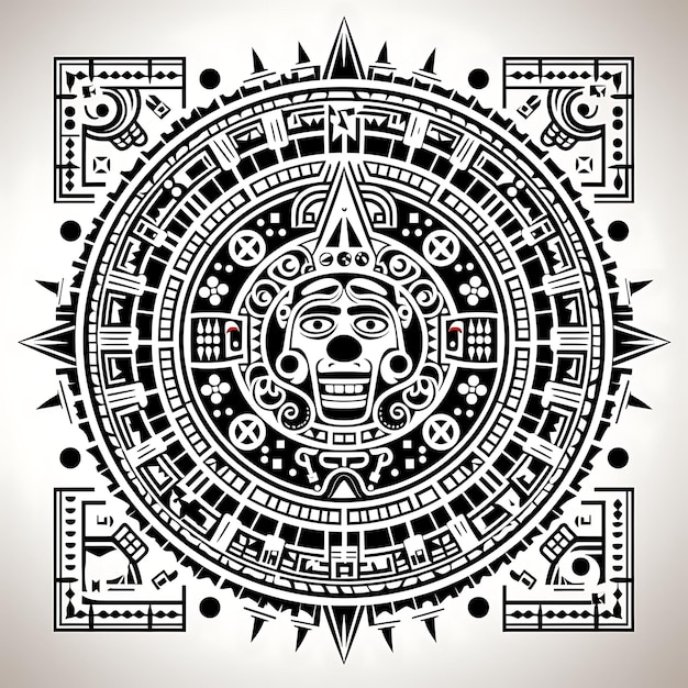 Foto ontwerp van aztec calendar frame met ingewikkelde calendar wheel motieven een tattoo cnc laser tshirt 2d