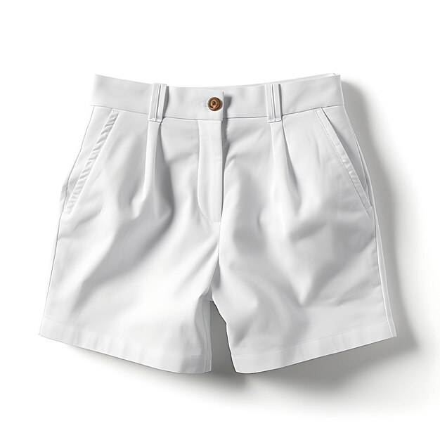 Foto ontwerp van bermuda shorts gemaakt van linen blend fabric met een knie lengte geïsoleerd op white bg blank.